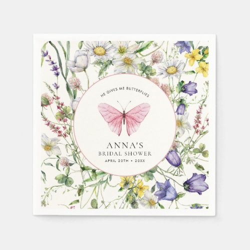 He Gives Me Butterflies Pink Bridal Shower  Napkins