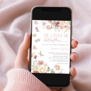 He Gives Me Butterflies Pink Floral Bridal Shower Invitation