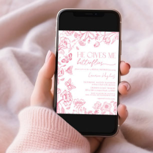 He Gives Me Butterflies Pink Vintage Bridal Shower Invitation