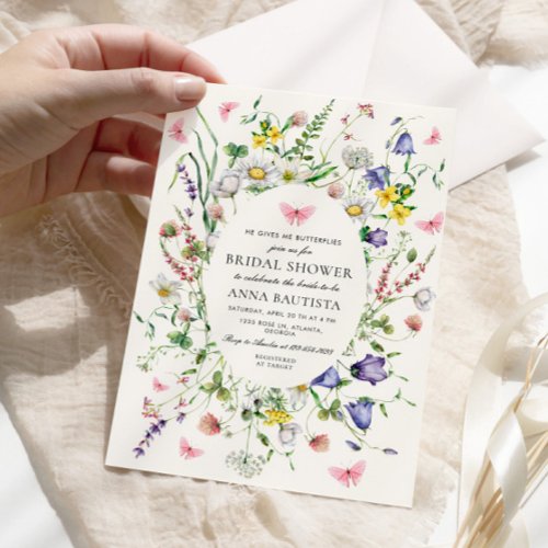 He Gives Me Butterflies Pretty Floral Bridal Showe Invitation