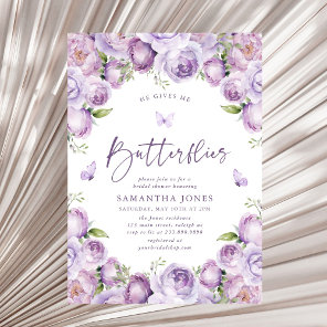 He Gives Me Butterflies Purple Bridal Shower Invitation