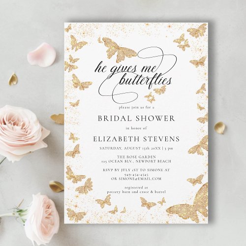 He Gives Me Butterflies Romantic Bridal Shower Invitation