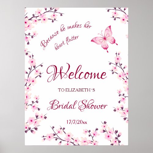 He Gives Me Butterflies Sakura Bridal Shower Poster