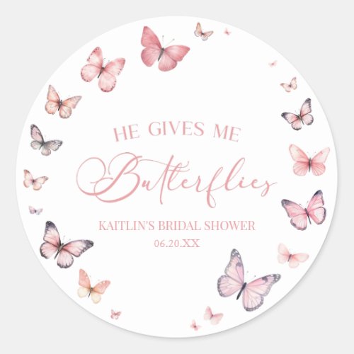 He Gives Me Butterflies Soft Pink Bridal Shower  Classic Round Sticker