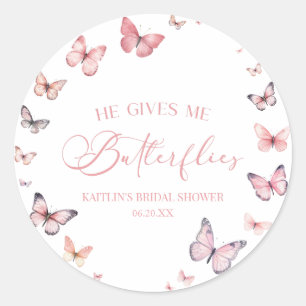 He Gives Me Butterflies Soft Pink Bridal Shower Classic Round Sticker
