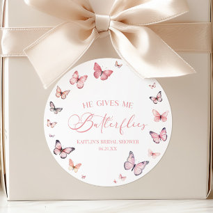 He Gives Me Butterflies Soft Pink Bridal Shower  Classic Round Sticker