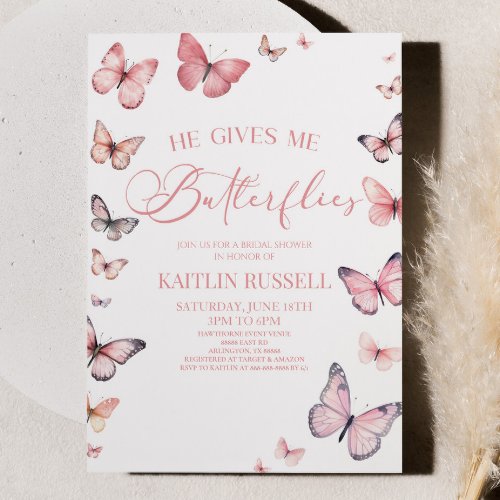 He Gives Me Butterflies Soft Pink Bridal Shower  Invitation