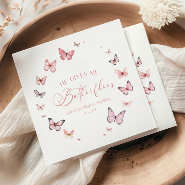 He Gives Me Butterflies Soft Pink Bridal Shower  Napkins (Creator Uploaded)