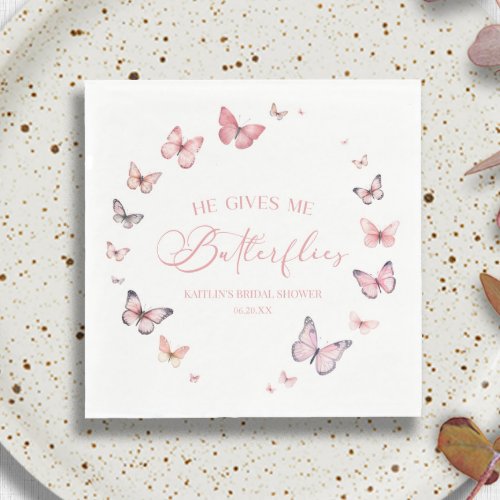 He Gives Me Butterflies Soft Pink Bridal Shower  Napkins