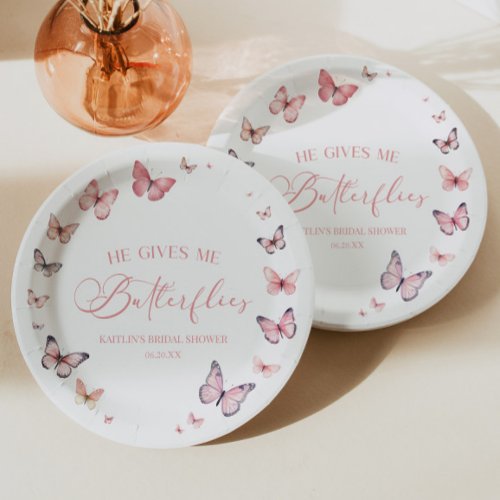 He Gives Me Butterflies Soft Pink Bridal Shower  Paper Plates