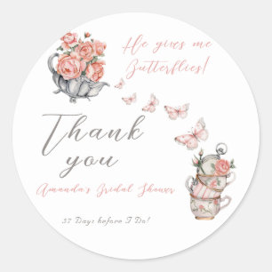 He Gives Me Butterflies Tea Floral Shower Favor Classic Round Sticker