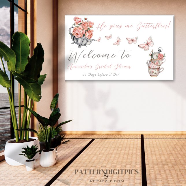 He Gives Me Butterflies Tea Floral Shower Welcome Banner (Creator Uploaded)