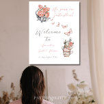 He Gives Me Butterflies Tea Floral Shower Welcome  Foam Board<br><div class="desc">Elegant He Gives Me Butterflies themed Blush Pink and Grey Wild Flowers and Butterflies and Cups Watercolor Floral High Tea Brunch Bridal Shower Party Welcome Sign Foam Board</div>