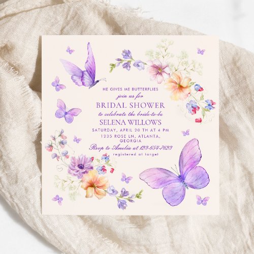 He Gives Me Butterflies Watercolor Bridal Shower Invitation
