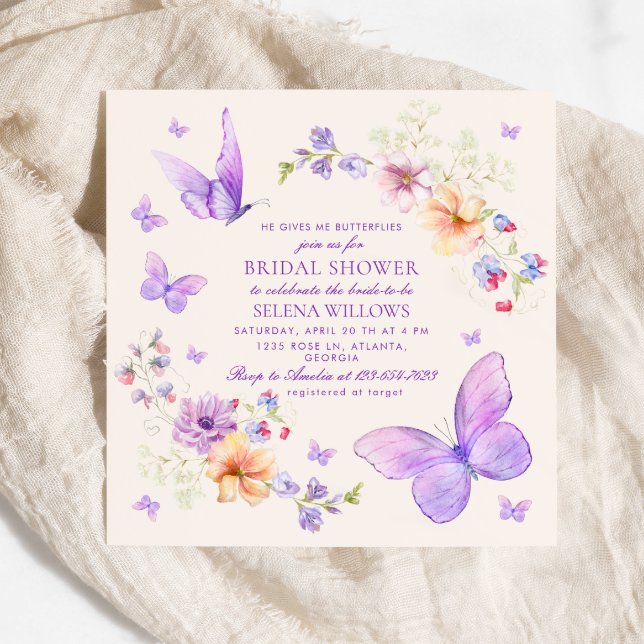 He Gives Me Butterflies Watercolor Bridal Shower Invitation (Creator Uploaded)