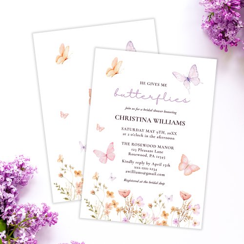 He Gives me Butterflies Watercolor Bridal Shower Invitation