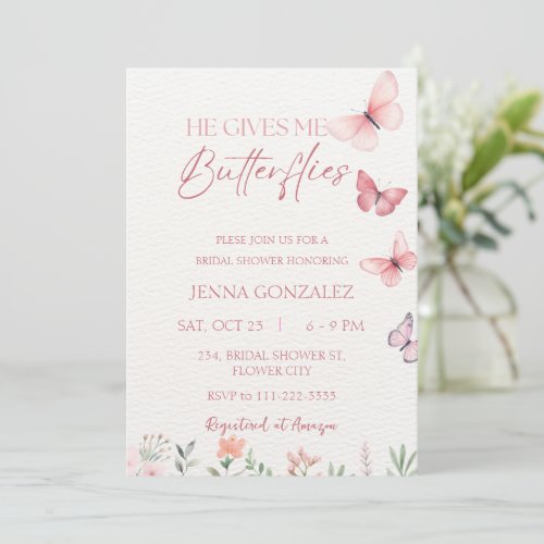 He Gives Me Butterflies Wildflower Bridal Shower Invitation