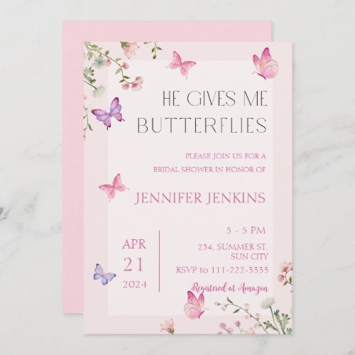 He Gives Me Butterflies Wildflower Bridal Shower  Invitation