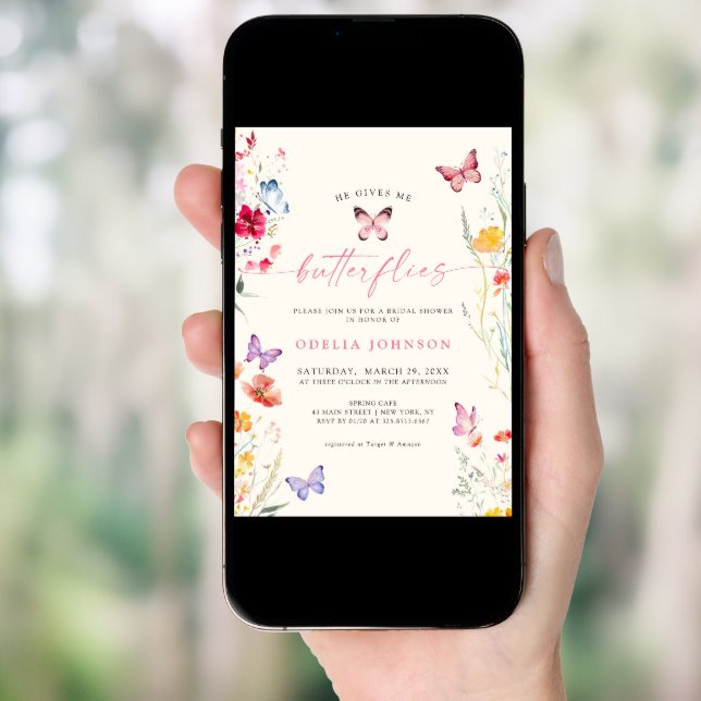 He Gives Me Butterflies Wildflower Bridal Shower Invitation (Front Digital)