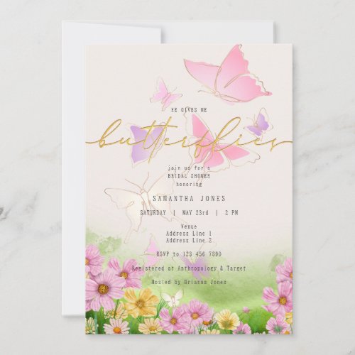 He Gives Me Butterflies Wildflowers Bridal Shower  Invitation