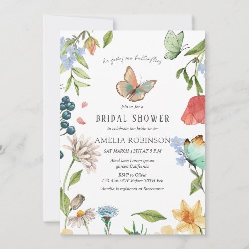 He gives me butterflies Wildflowers Bridal Shower  Invitation