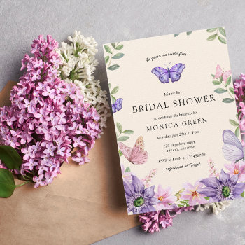 He Gives Me Butterflies Wildflowers Bridal Shower Invitation by SleepyKoala at Zazzle