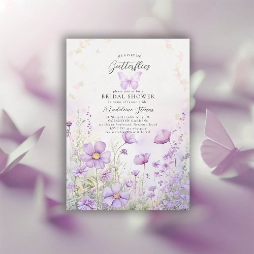 He Gives Me Butterflies Wildflowers Bridal Shower Invitation