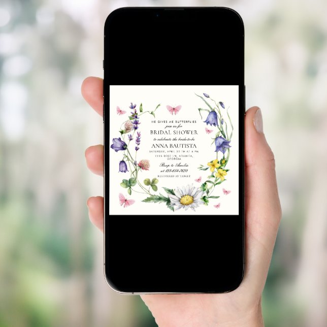 He Gives Me Butterflies Wildflowers Bridal Shower Invitation (Front Digital)