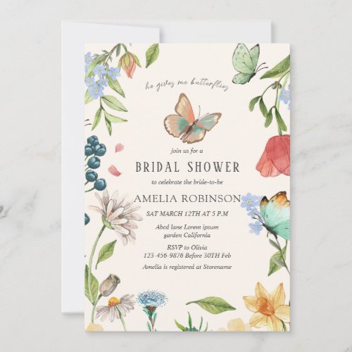 He gives me butterflies Wildflowers Bridal Shower  Invitation
