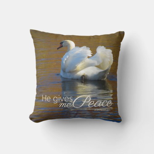 He Gives Me Peace Scripture Swan Throw Pillow