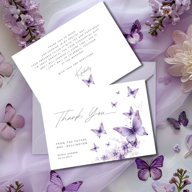 He Gives Me Purple Butterflies Bridal Shower Thank You Card (Creator Uploaded)