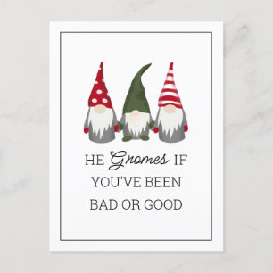 He Gnomes if You've Been Bad or Good Christmas Holiday Postcard