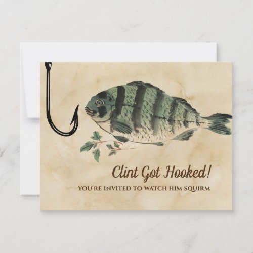 He Got Hooked Fish Funny Engagement Party Invitation