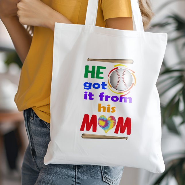 He Got It From His Mom, Baseball Mama Sports Tote Bag (He Got It From His Mom Tote Bag)