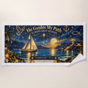 He Guides My Path Personalized Christian Nautical  Beach Towel