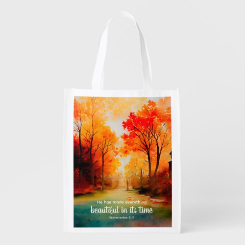 He has made everything beautiful Bible Fall Trees Grocery Bag