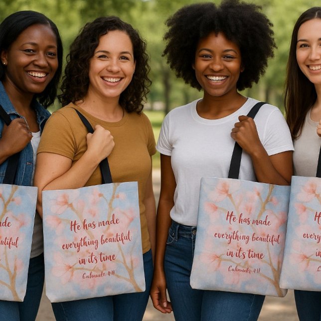 He has made everything beautiful cherry blossom  tote bag (Creator Uploaded)