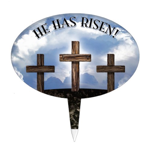 He Has Risen 3 Rugged Crosses Cake Topper