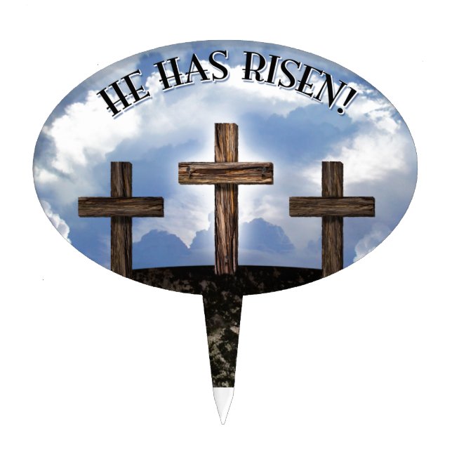 He Has Risen 3 Rugged Crosses Cake Topper (Front)