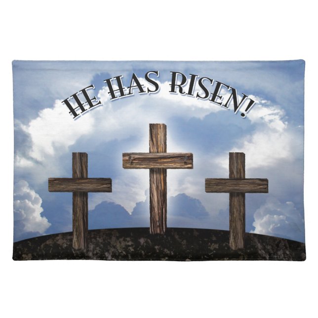 He Has Risen 3 Rugged Crosses Cloth Placemat (Front)