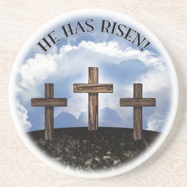 He Has Risen 3 Rugged Crosses Coaster (Front)