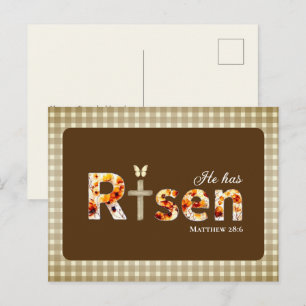 He has Risen Bible Verse Cross Religious Easter Postcard