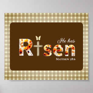 He has Risen Bible Verse Cross Religious Easter Poster