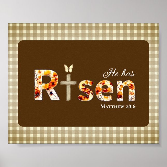He has Risen Bible Verse Cross Religious Easter  Poster (Front)