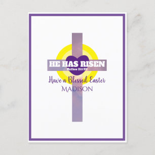 He Has Risen Cross Bible Verse Easter Custom Name Postcard