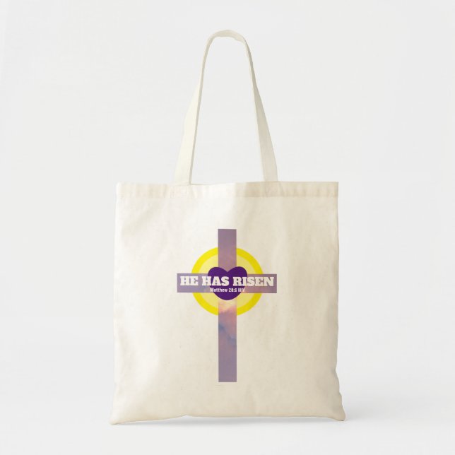 He Has Risen Cross Bible Verse Easter Tote Bag (Front)