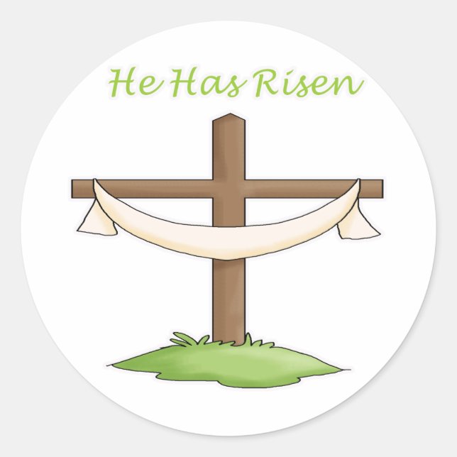 He Has Risen Cross Classic Round Sticker (Front)
