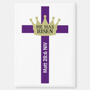 He Has Risen Easter Day Crown and Cross Purple Magnet
