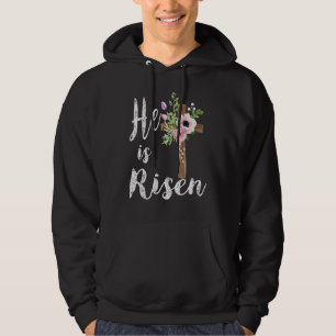 He Has Risen Easter Day Jesus Floral Cross Easter Hoodie