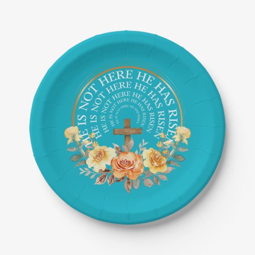 He Has Risen Flower Circle Frame Women Easter  Paper Plates